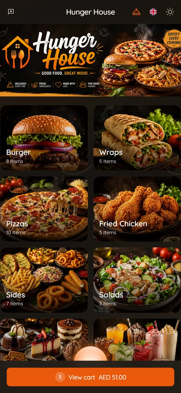 QR menu categories on a phone
